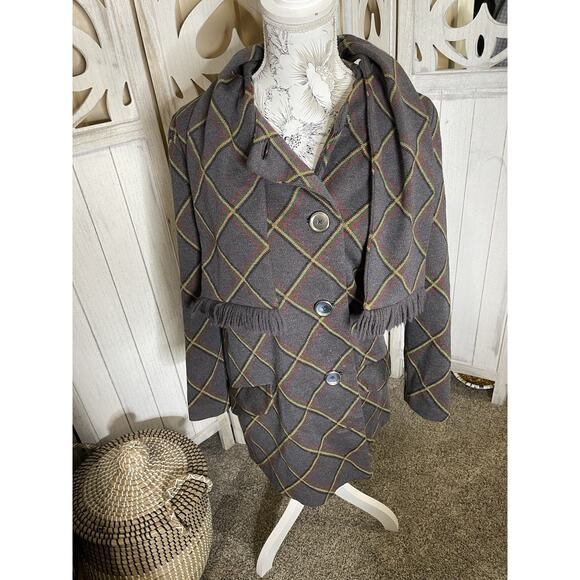Vintage Tweed Wool Large Button Coat With Matching Scarf Dabney Lane Size Medium - Picture 1 of 7